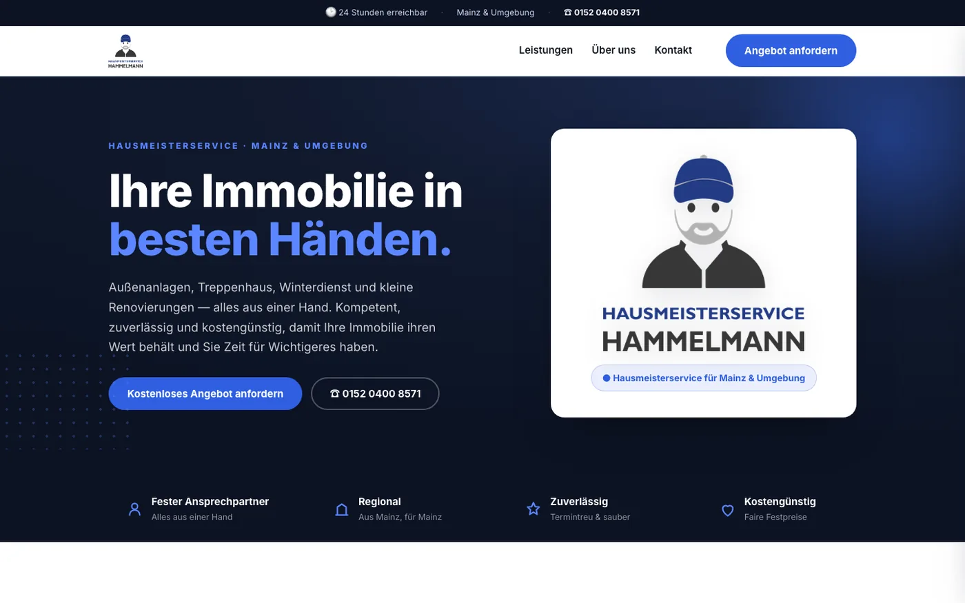 Startseite des Entwurfs für den Hausmeisterservice Hammelmann am Rechner