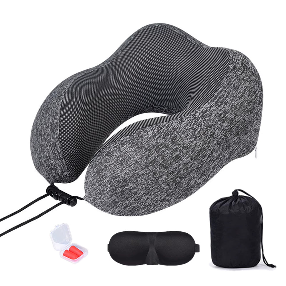 U-Shaped Pillow with Eyemask Earplugs Storage Bag,Travel Memory Foam Neck Pillow,Adjustables Neck Guard Pillow for Home/Travel