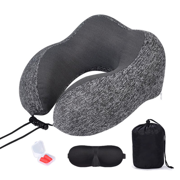 U-Shaped Pillow with Eyemask Earplugs Storage Bag,Travel Memory Foam Neck Pillow,Adjustables Neck Guard Pillow for Home/Travel
